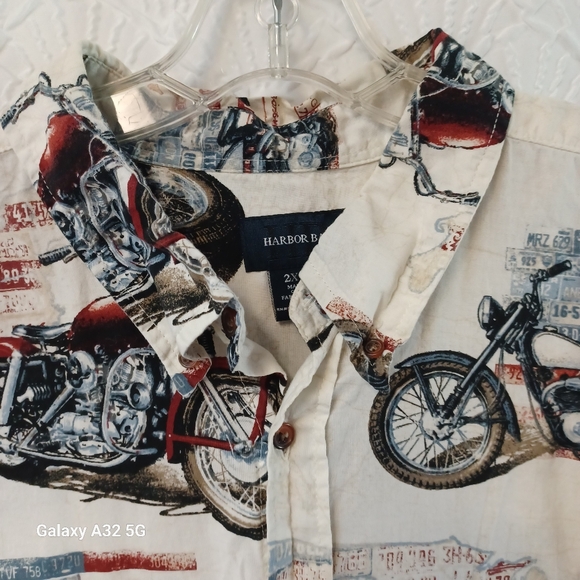 Harbor Bay Cream and Red Casual Button Down Shirt Size 2XLT - Picture 4 of 14